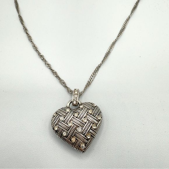 Brighton Puffy Diamond Lace Heart Reversible Pendant Necklace - Picture 1 of 16
